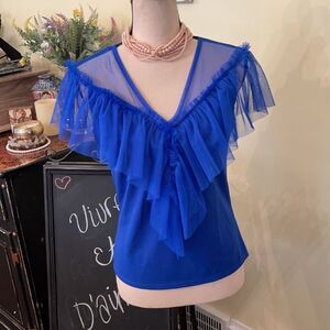 Bebe Sz S NWT Royal Blue Lace Ruffle Tee Top